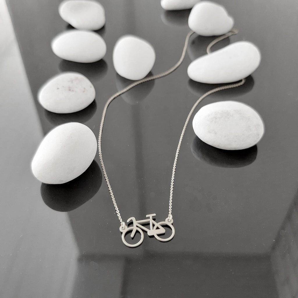 14K Solid Gold Bicycle Charm Necklace, gallery view 4 of 7