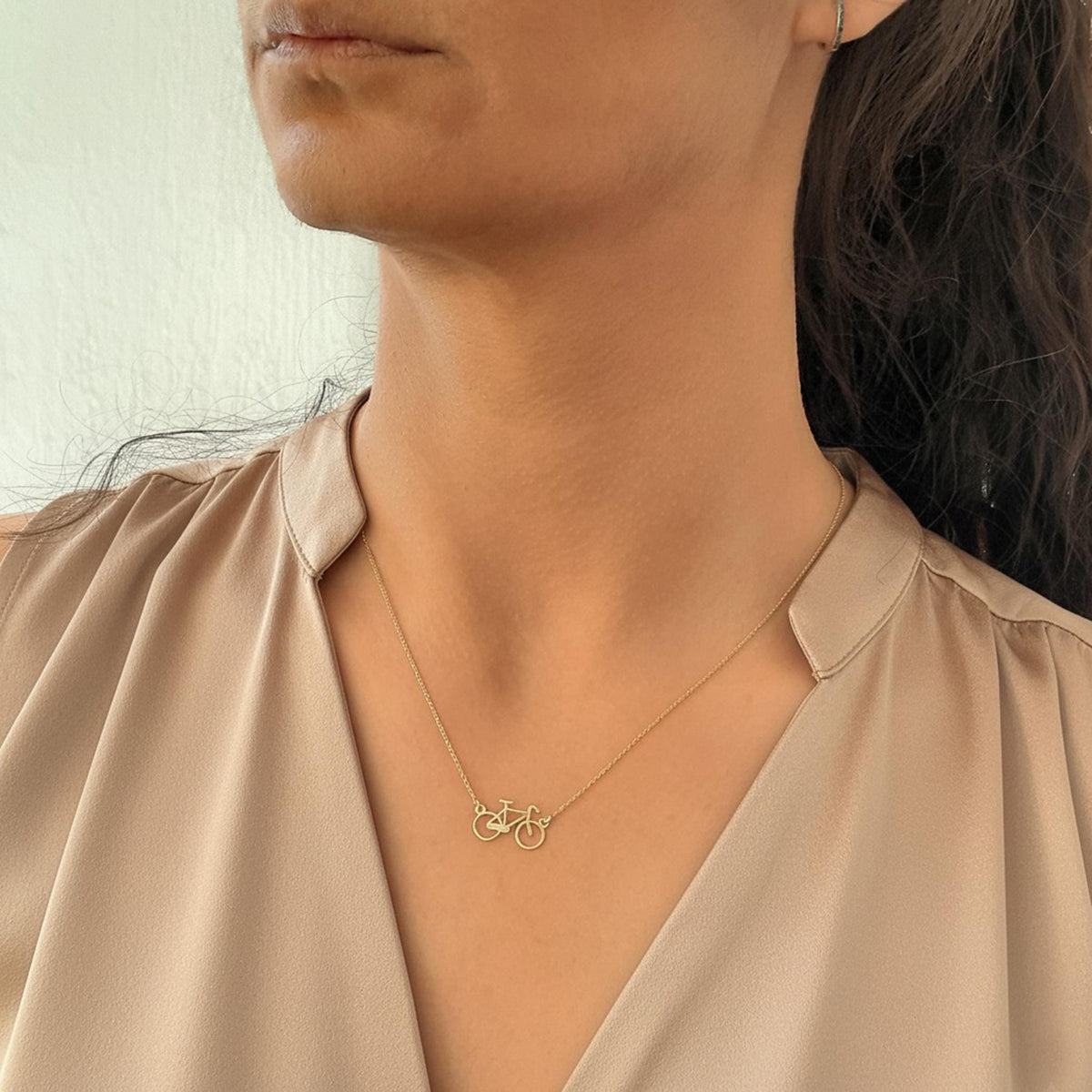 14K Solid Gold Bicycle Charm Necklace, gallery view 5 of 7