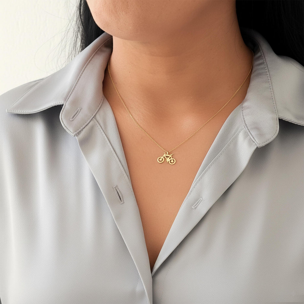 14K Solid Gold Bicycle Necklace – Bike Pendant – Dainty Chain, gallery view 2 of 6