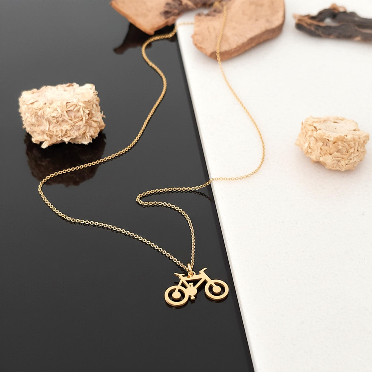 14K Solid Gold Bicycle Necklace – Bike Pendant – Dainty Chain, gallery view 3 of 6