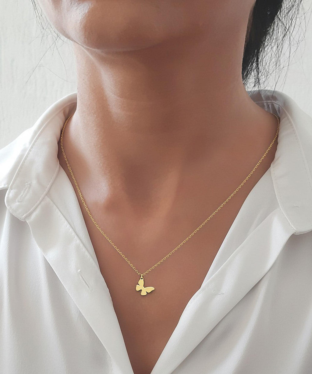14K Solid Gold Butterfly Necklace, main product view