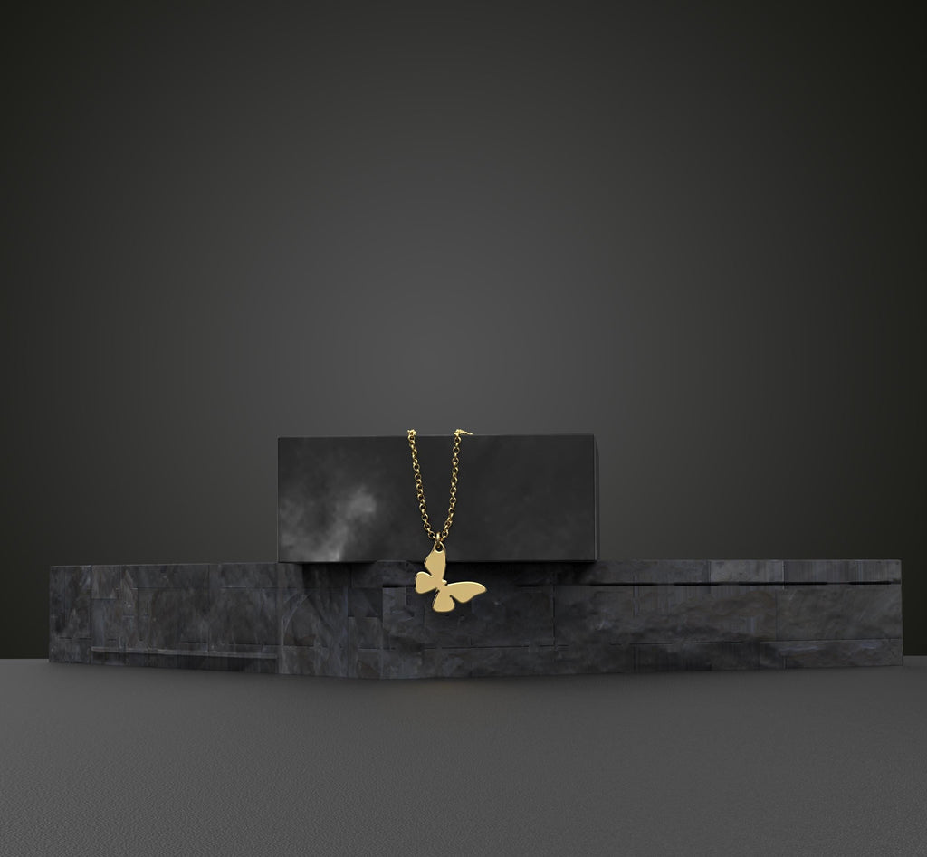 14K Solid Gold Butterfly Necklace, gallery view 2 of 6