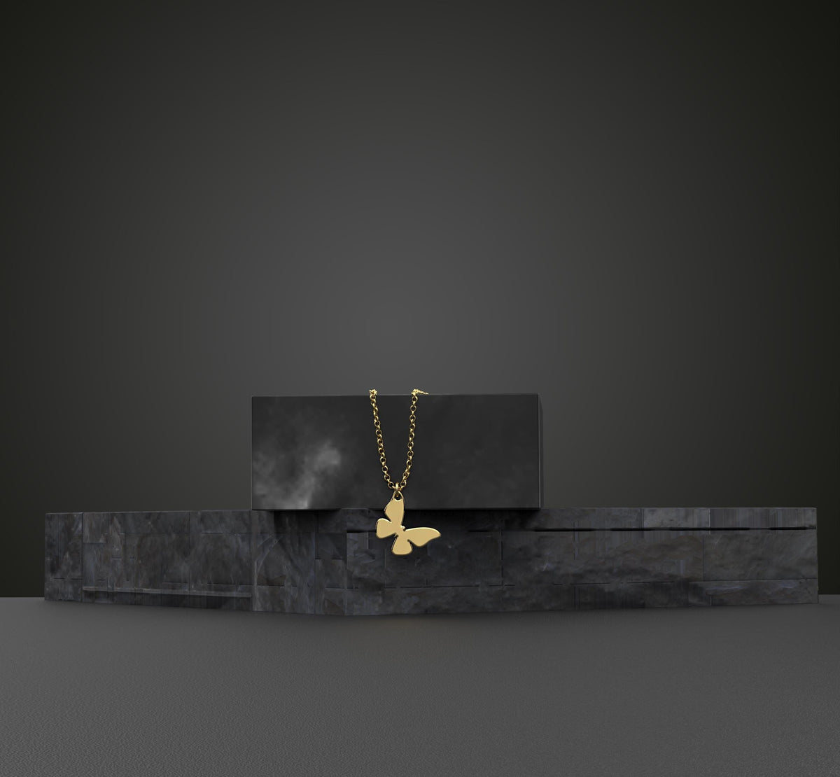 14K Solid Gold Butterfly Necklace, gallery view 2 of 6