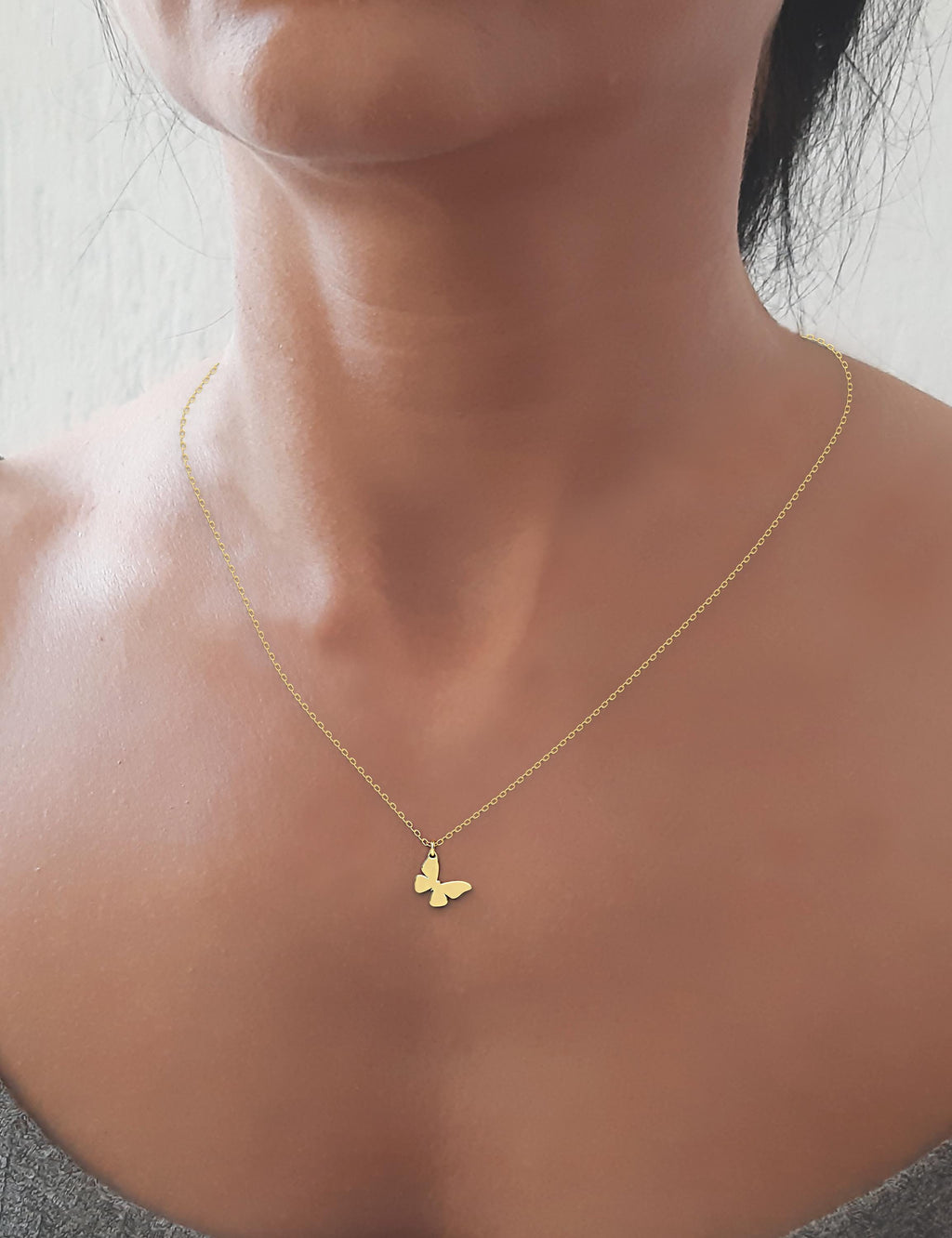 14K Solid Gold Butterfly Necklace, gallery view 3 of 6