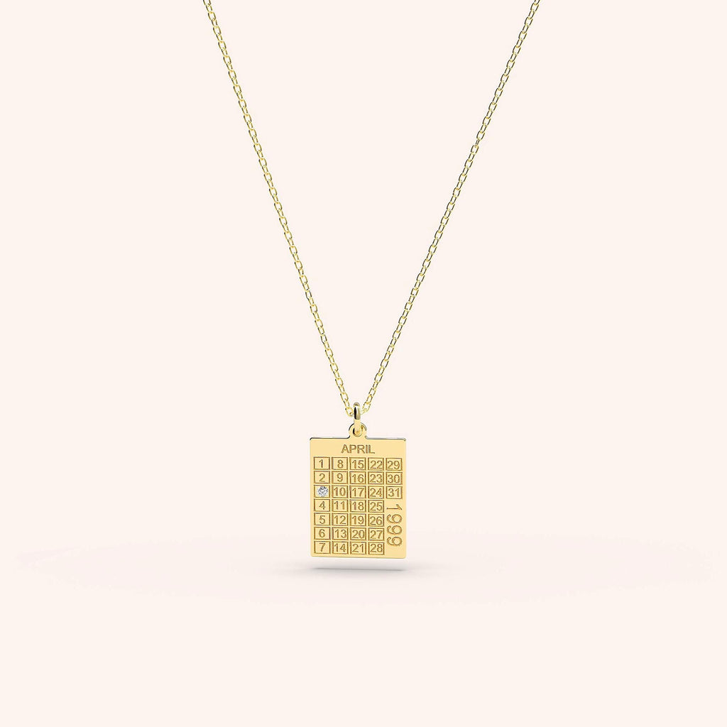 14K Solid Gold Calendar Pendant – Personalized Date Necklace, main product view