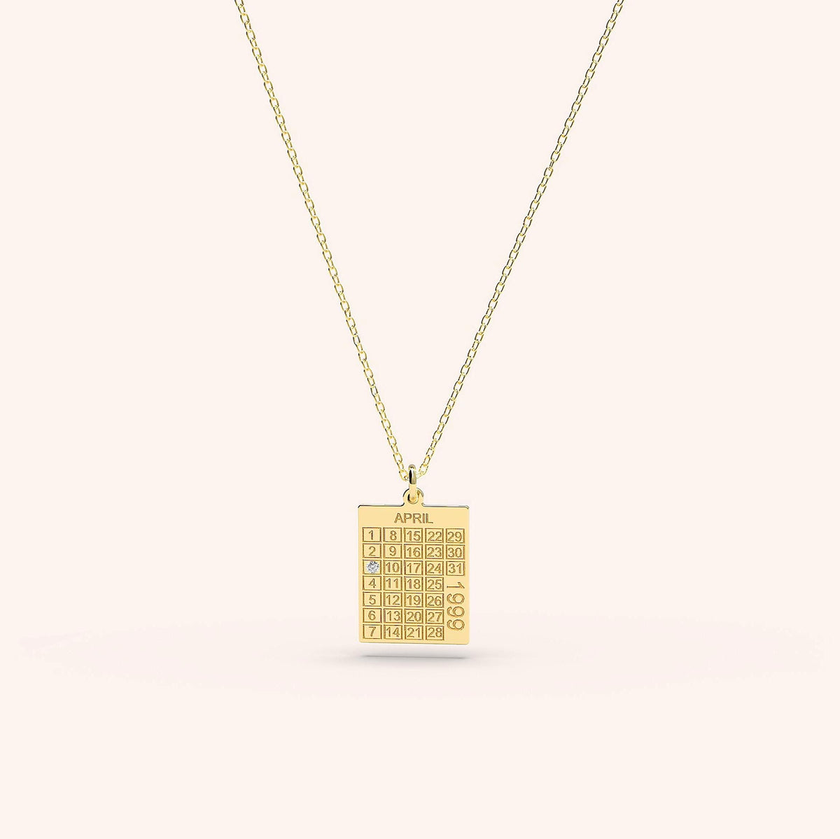 14K Solid Gold Calendar Pendant – Personalized Date Necklace, main product view