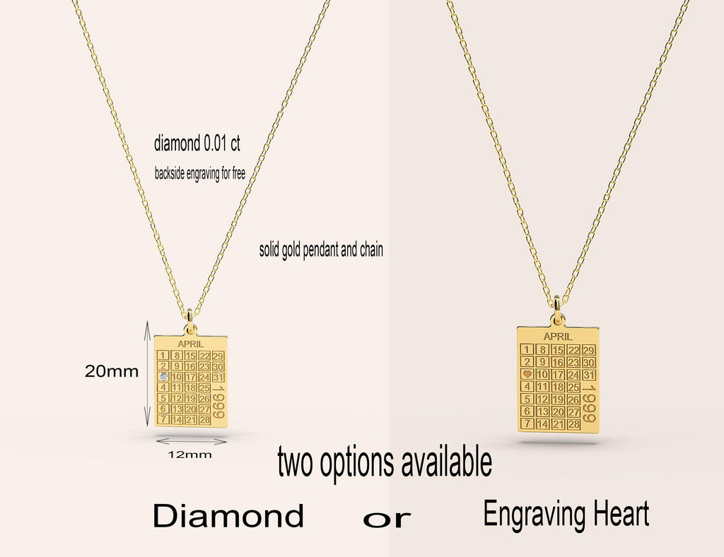 14K Solid Gold Calendar Pendant – Personalized Date Necklace, gallery view 3 of 10