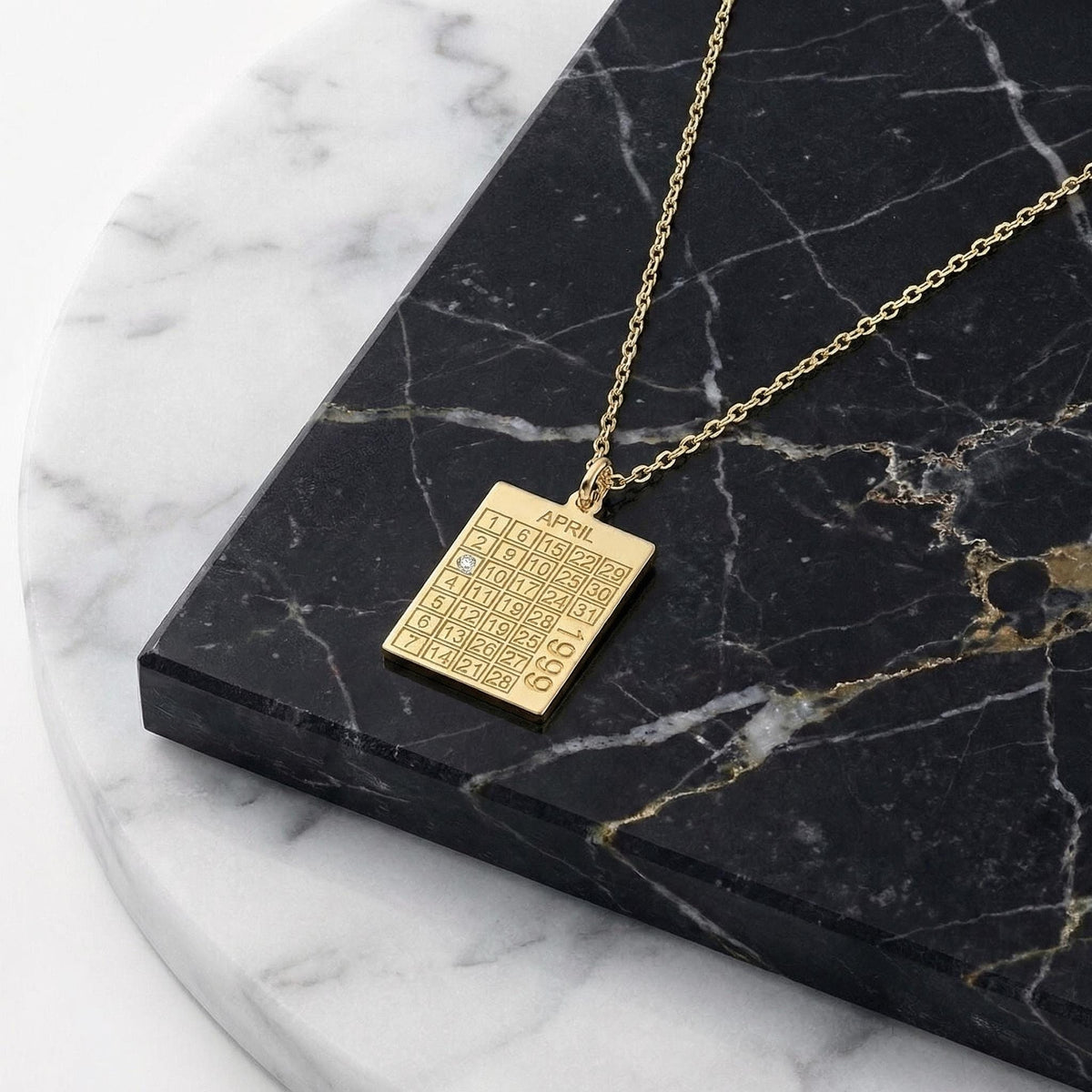 14K Solid Gold Calendar Pendant – Personalized Date Necklace, gallery view 4 of 10