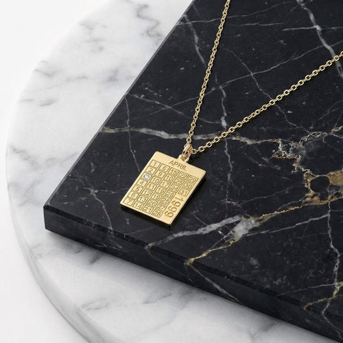 14K Solid Gold Calendar Pendant – Personalized Date Necklace, gallery view 4 of 10