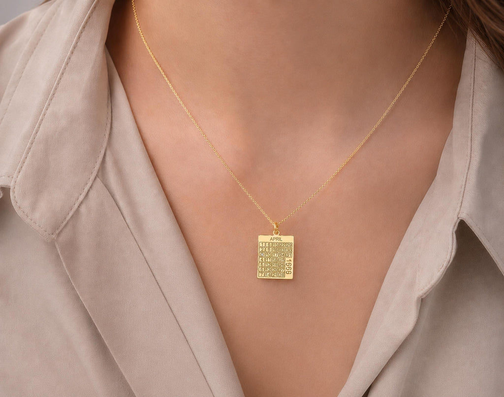 14K Solid Gold Calendar Pendant – Personalized Date Necklace, gallery view 6 of 10