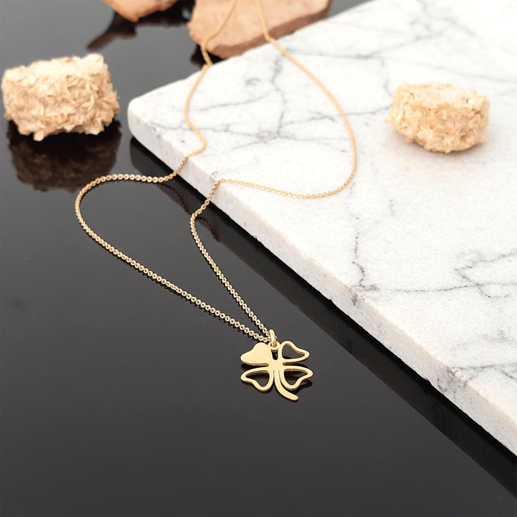 14K Solid Gold Clover Necklace – Lucky Four-Leaf Pendant, main product view