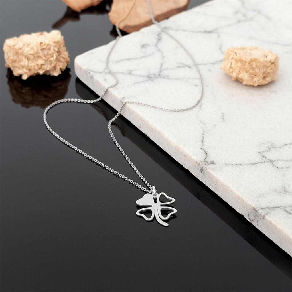 14K Solid Gold Clover Necklace – Lucky Four-Leaf Pendant, gallery view 3 of 6