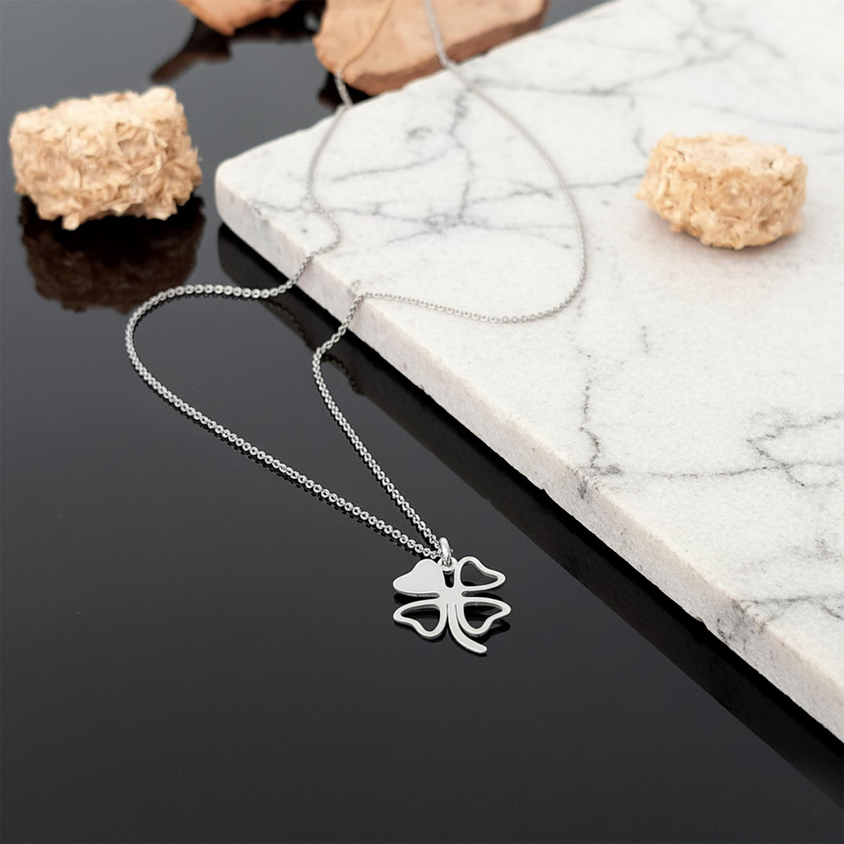 14K Solid Gold Clover Necklace – Lucky Four-Leaf Pendant, gallery view 3 of 6