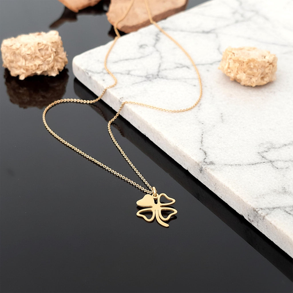 14K Solid Gold Clover Necklace – Lucky Four-Leaf Pendant, gallery view 6 of 6