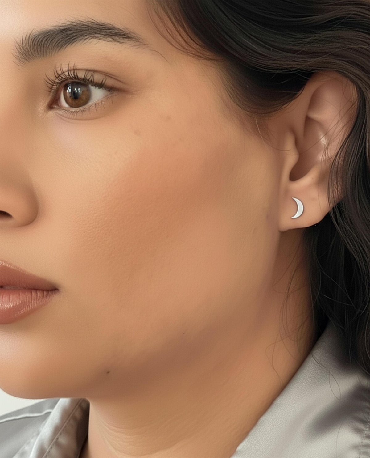 14K Solid Gold Crescent Moon Stud Earrings – Elegant Everyday Celestial, gallery view 4 of 5