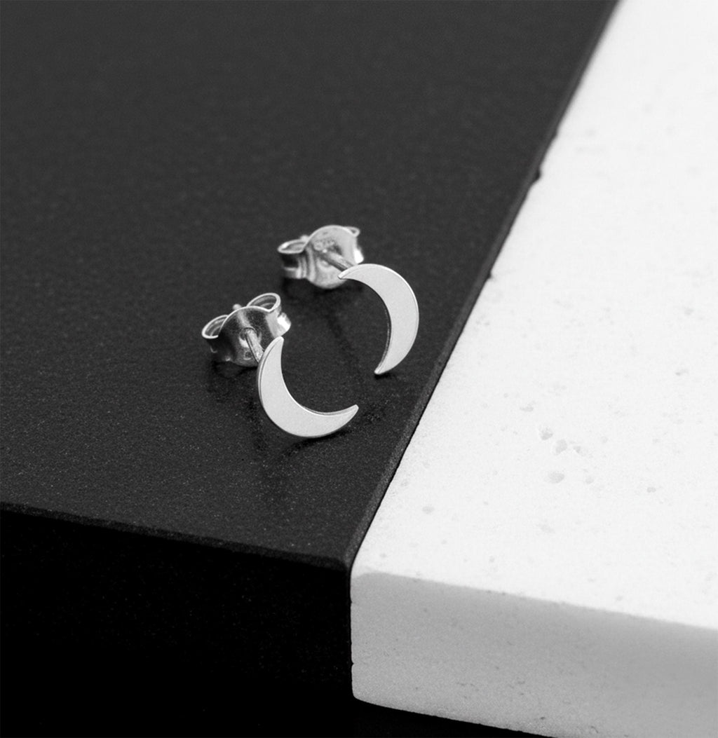 14K Solid Gold Crescent Moon Stud Earrings – Elegant Everyday Celestial, gallery view 5 of 5
