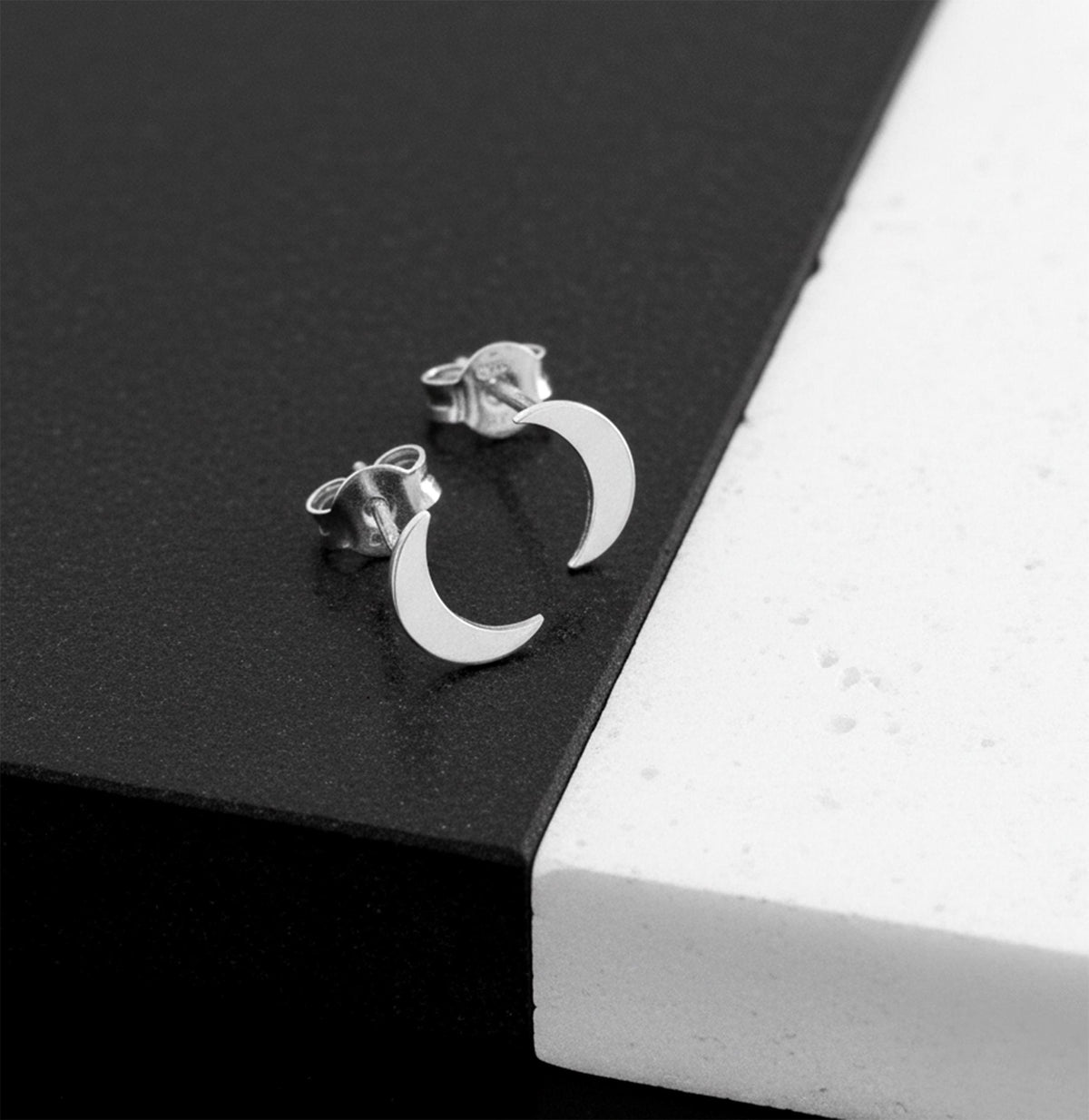 14K Solid Gold Crescent Moon Stud Earrings – Elegant Everyday Celestial, gallery view 5 of 5