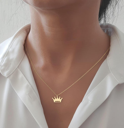 14K Solid Gold Crown Pendant Necklace, main product view