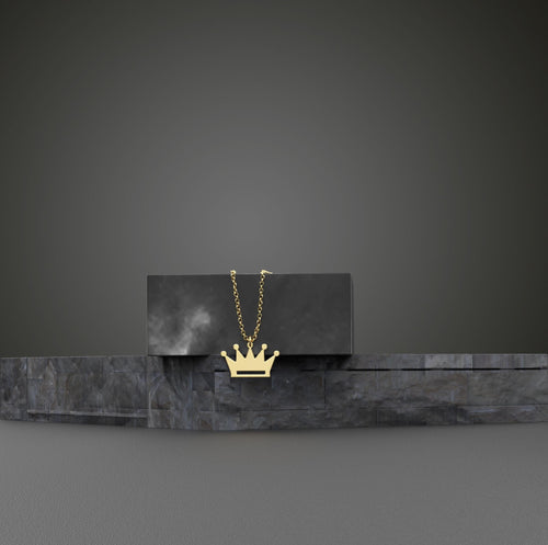 14K Solid Gold Crown Pendant Necklace, gallery view 2 of 6