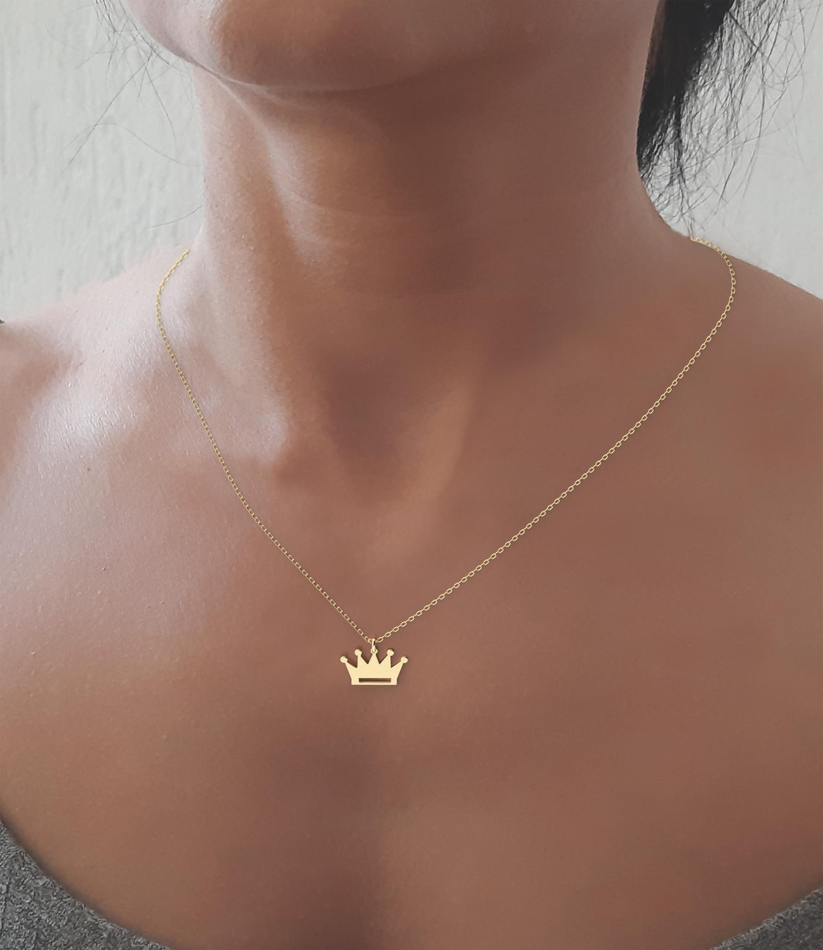 14K Solid Gold Crown Pendant Necklace, gallery view 3 of 6