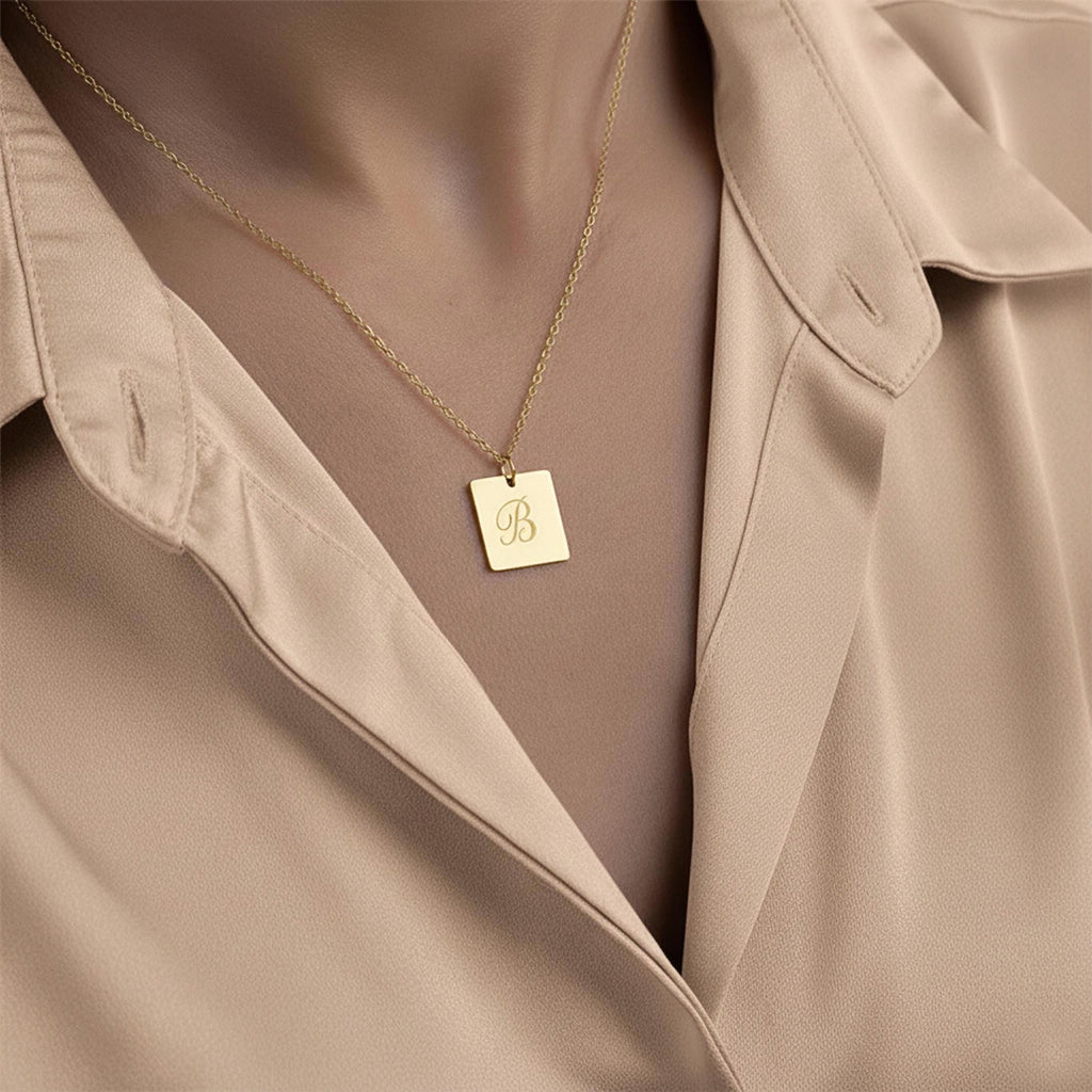14K Solid Gold Custom Initial Letter Necklace – Personalized Name ID Tag, main product view