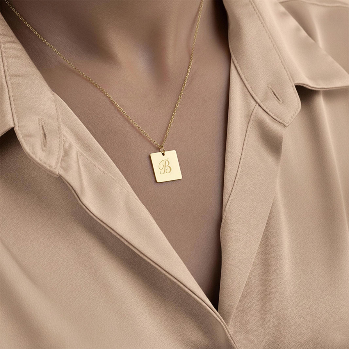 14K Solid Gold Custom Initial Letter Necklace – Personalized Name ID Tag, main product view
