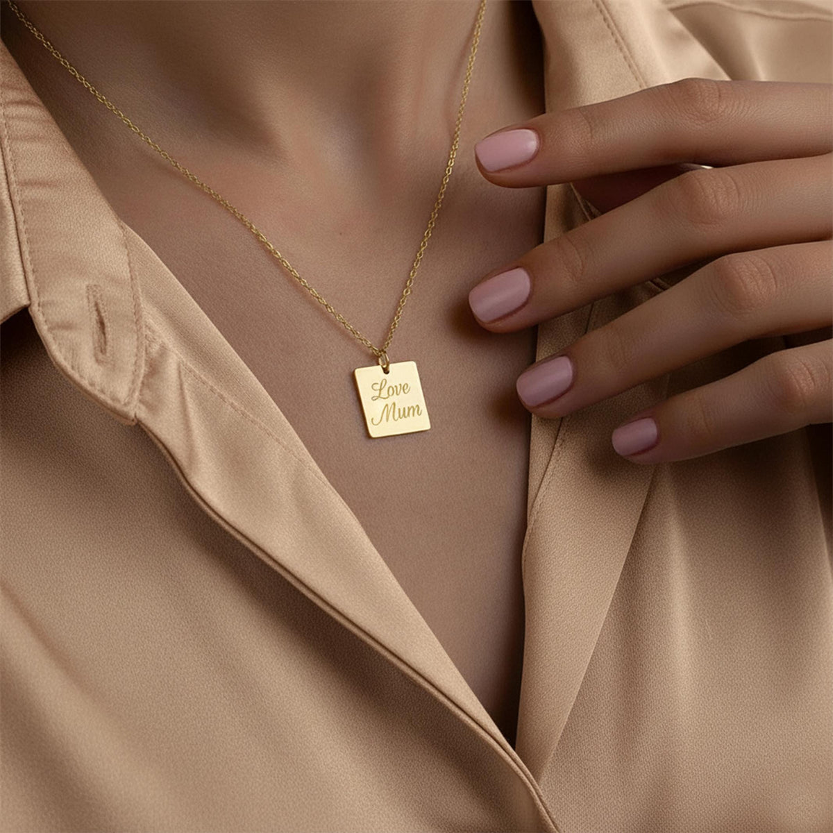 14K Solid Gold Custom Initial Letter Necklace – Personalized Name ID Tag, gallery view 3 of 10