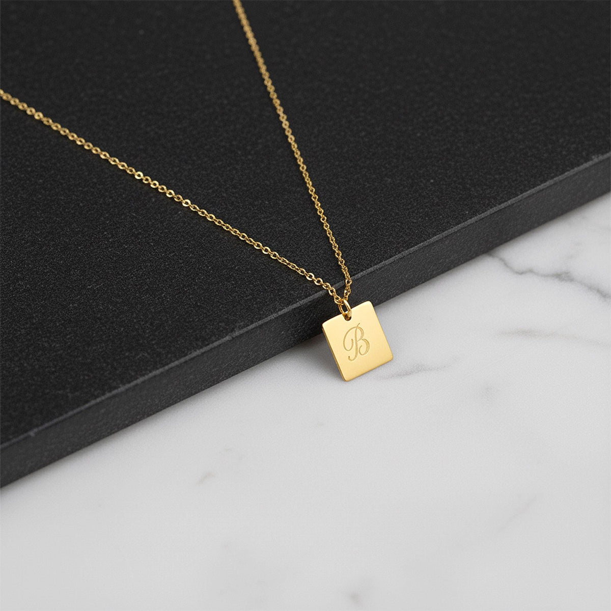 14K Solid Gold Custom Initial Letter Necklace – Personalized Name ID Tag, gallery view 4 of 10