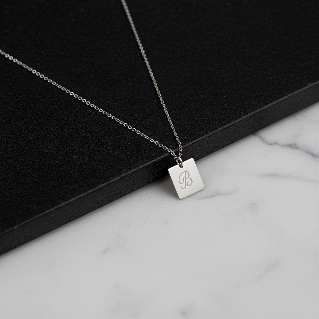 14K Solid Gold Custom Initial Letter Necklace – Personalized Name ID Tag, gallery view 7 of 10