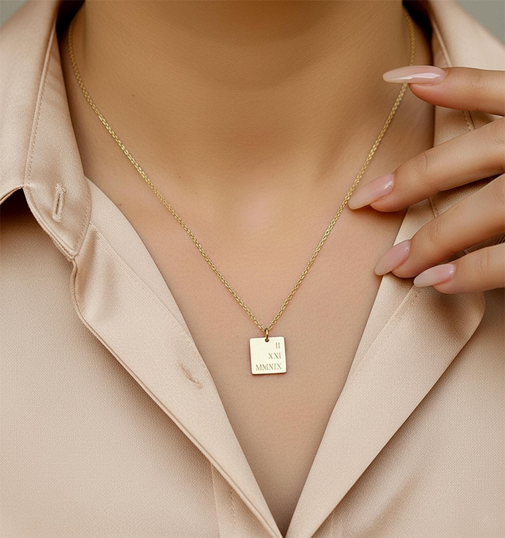 14K Solid Gold Custom Initial Letter Necklace – Personalized Name ID Tag, gallery view 8 of 10
