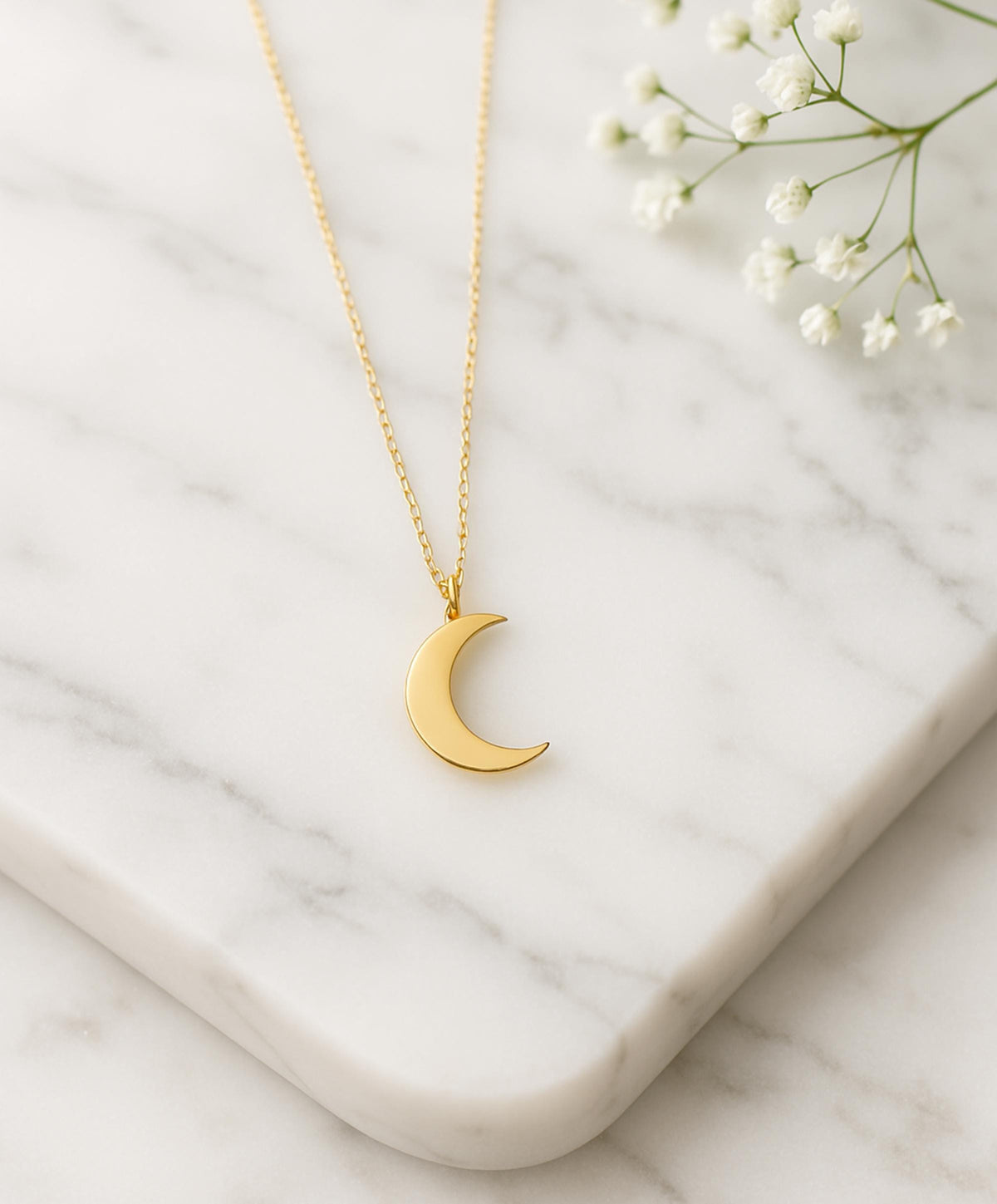 14K Solid Gold Dainty Crescent Moon Necklace, gallery view 2 of 8