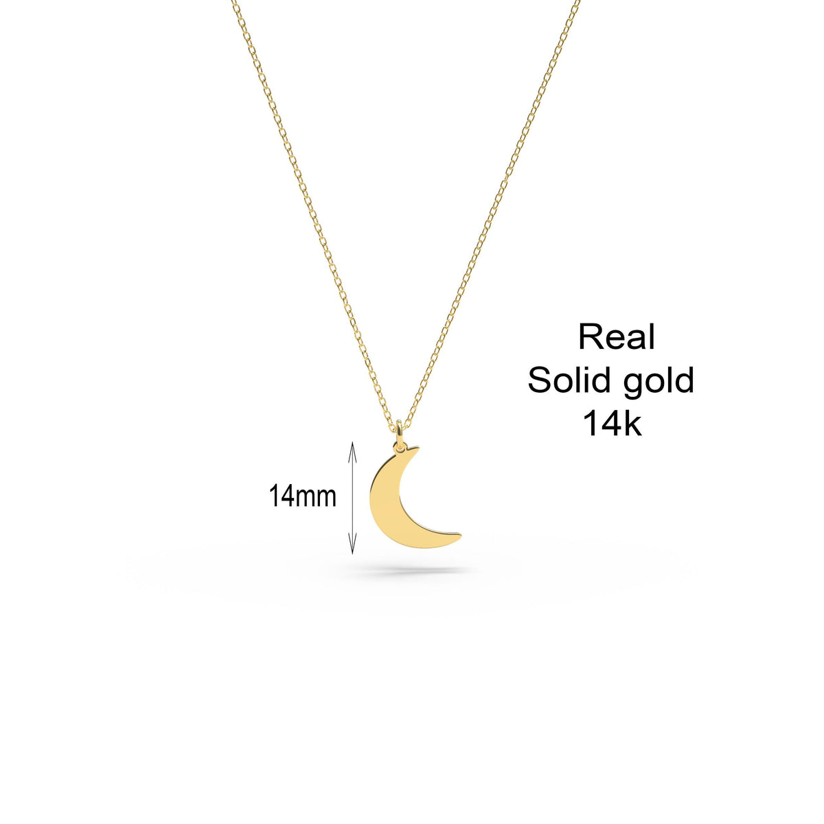 14K Solid Gold Dainty Crescent Moon Necklace, gallery view 4 of 8