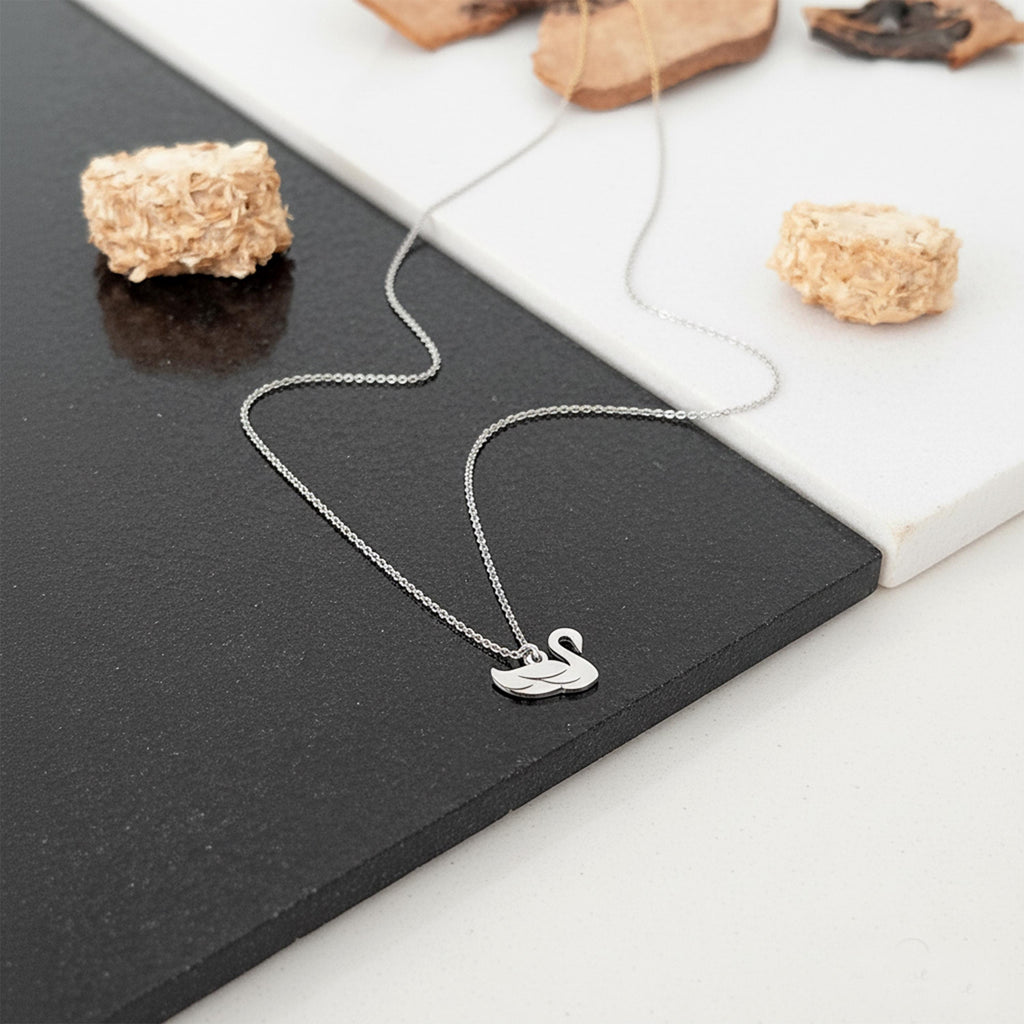 14K Solid Gold Dainty Swan Pendant Charm Necklace, gallery view 4 of 7