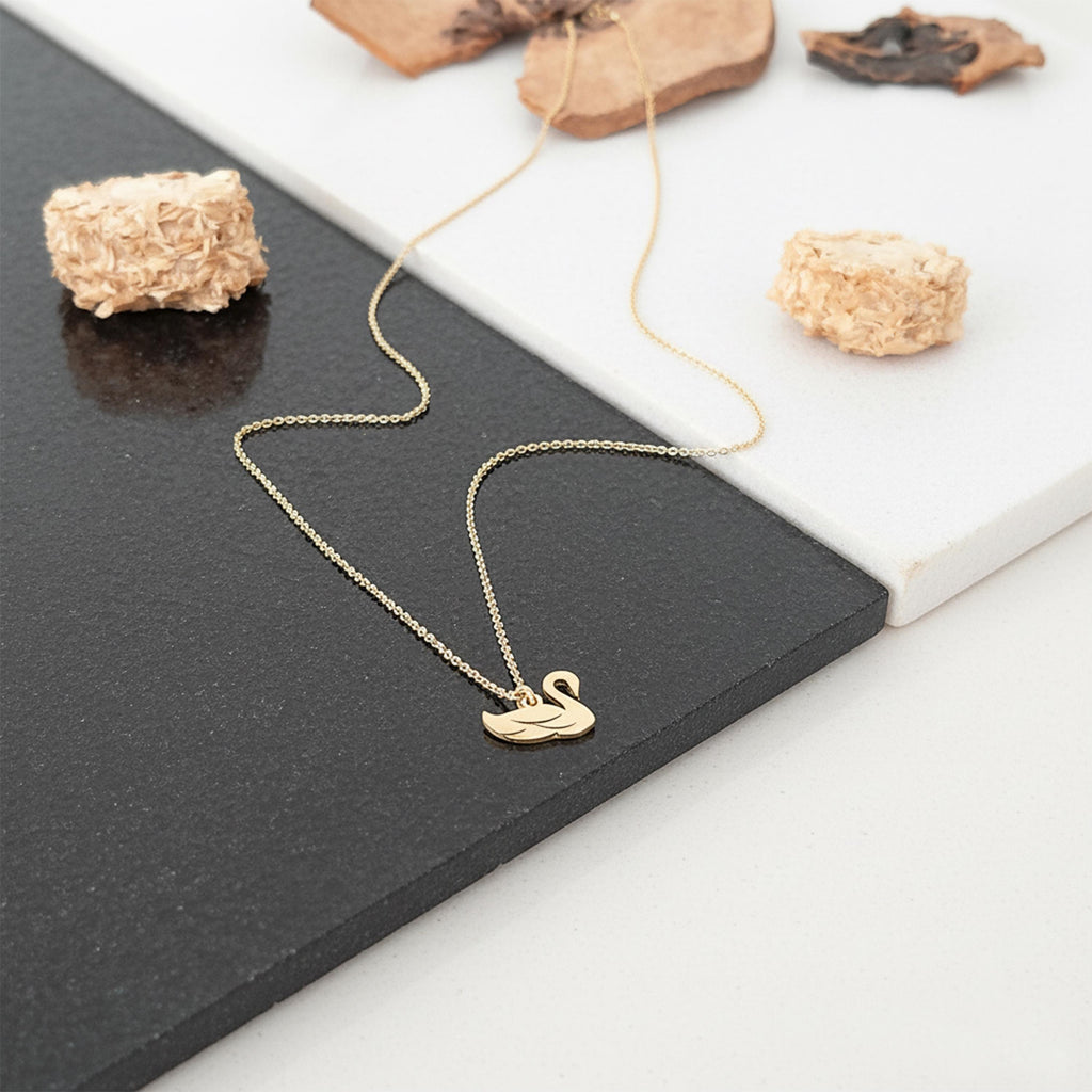14K Solid Gold Dainty Swan Pendant Charm Necklace, gallery view 7 of 7