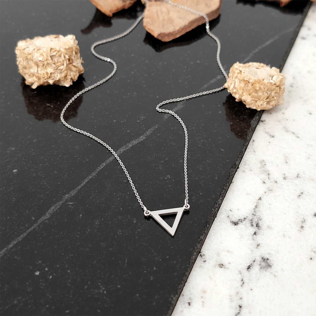 14K Solid Gold Dainty Triangle Necklace – Minimalist Charm, gallery view 3 of 7