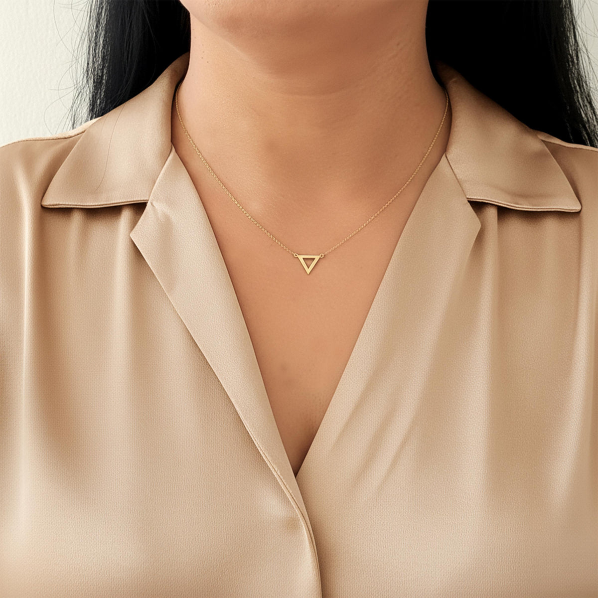 14K Solid Gold Dainty Triangle Necklace – Minimalist Charm, gallery view 4 of 7