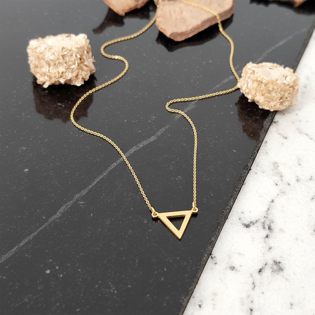 14K Solid Gold Dainty Triangle Necklace – Minimalist Charm, gallery view 5 of 7