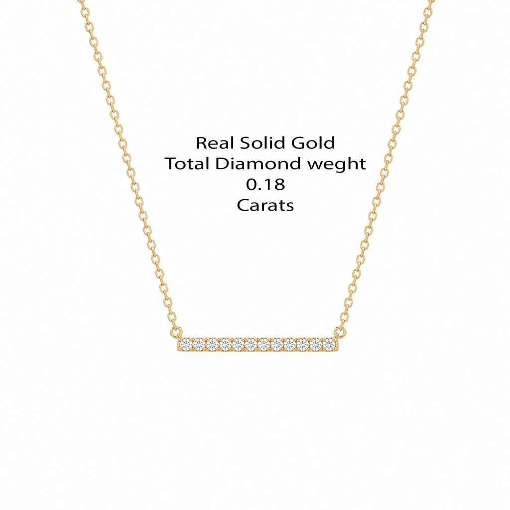 14K Solid Gold Diamond Bar Necklace, gallery view 3 of 10