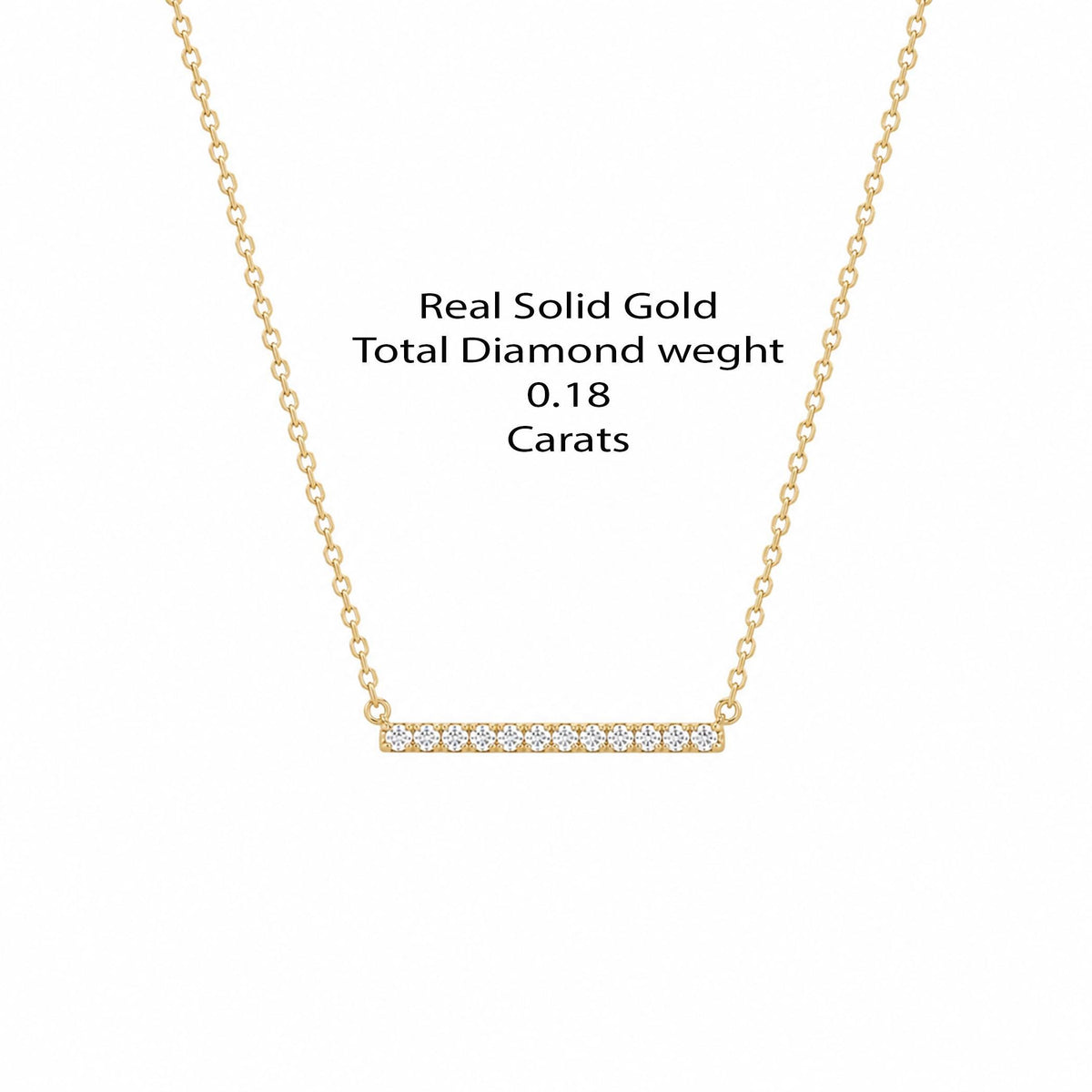 14K Solid Gold Diamond Bar Necklace, gallery view 3 of 10