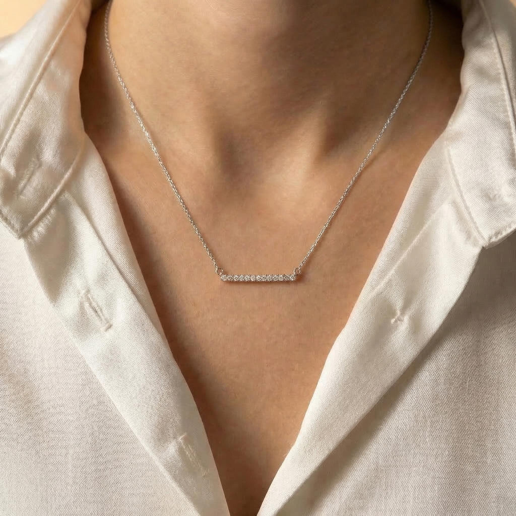 14K Solid Gold Diamond Bar Necklace, gallery view 6 of 10