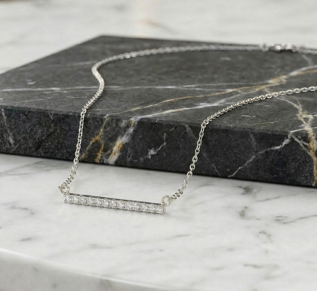 14K Solid Gold Diamond Bar Necklace, gallery view 9 of 10