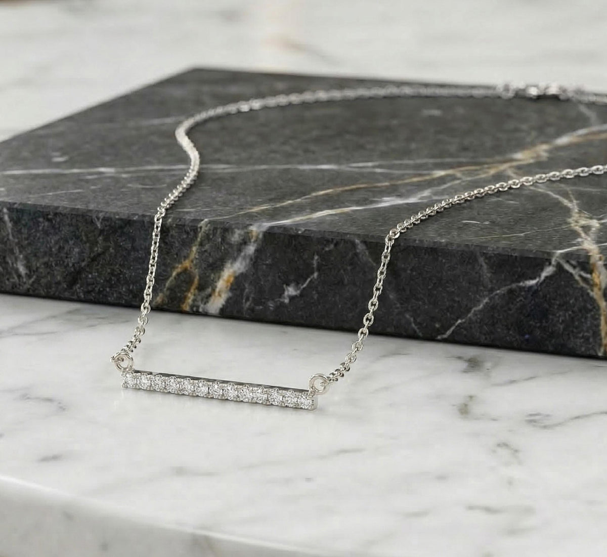 14K Solid Gold Diamond Bar Necklace, gallery view 9 of 10