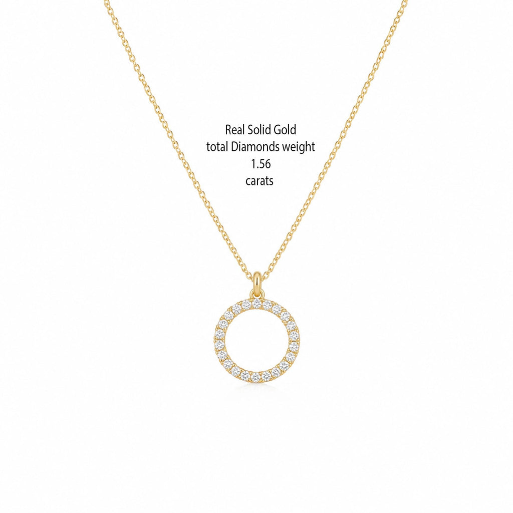 14K Solid Gold Diamond Circle Karma Necklace – Dainty Pendant, gallery view 3 of 10