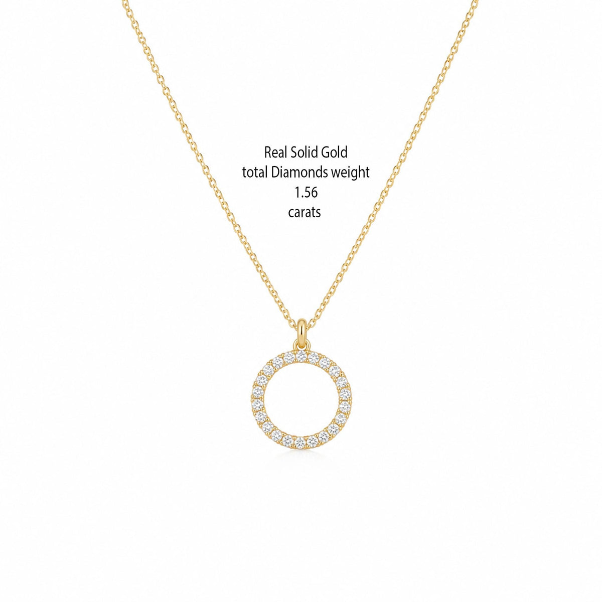 14K Solid Gold Diamond Circle Karma Necklace – Dainty Pendant, gallery view 3 of 10