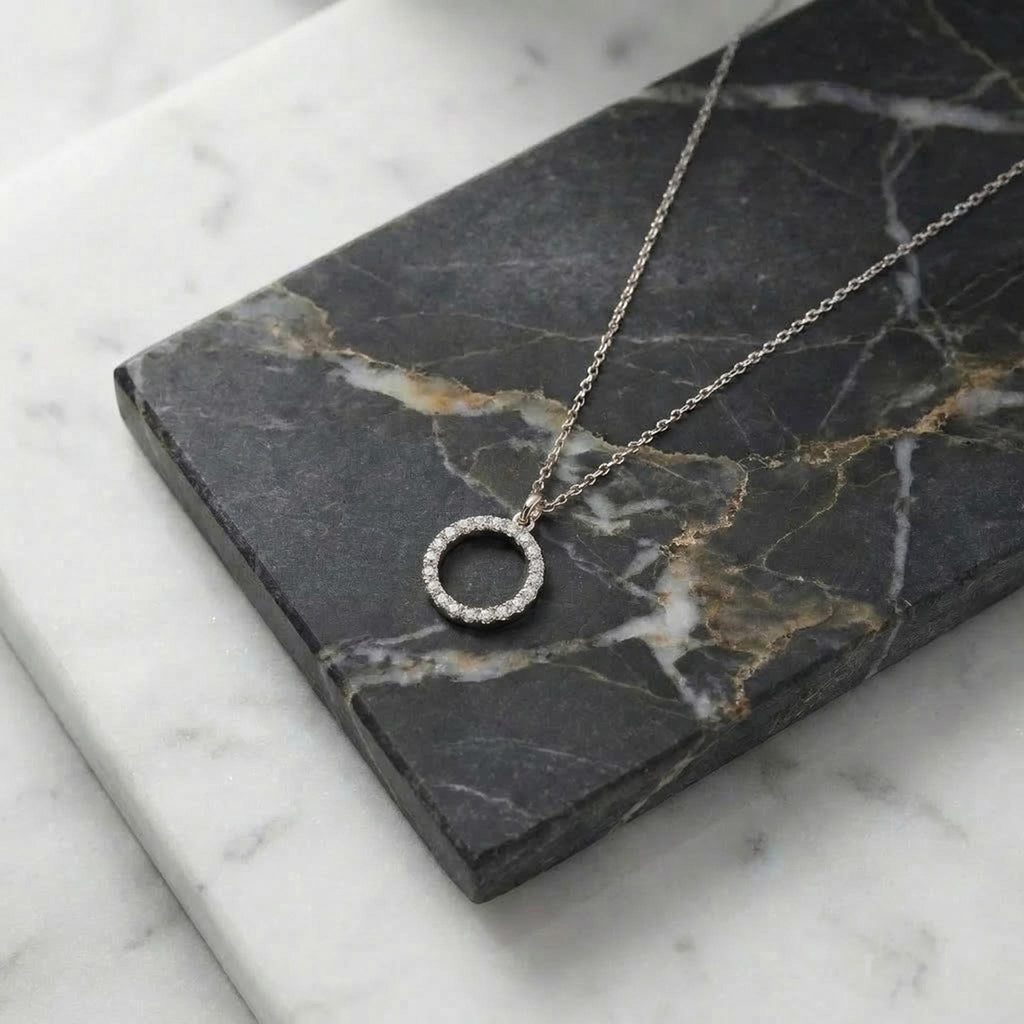 14K Solid Gold Diamond Circle Karma Necklace – Dainty Pendant, gallery view 7 of 10