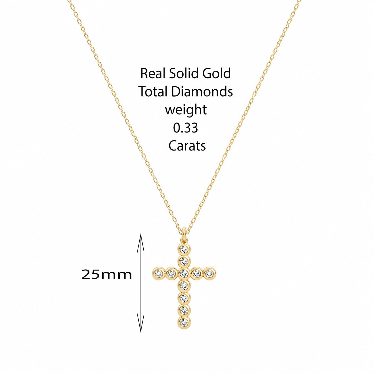 14K Solid Gold Diamond Cross Necklace – 0.33 Ctw Round Brilliant Pendant, gallery view 3 of 10