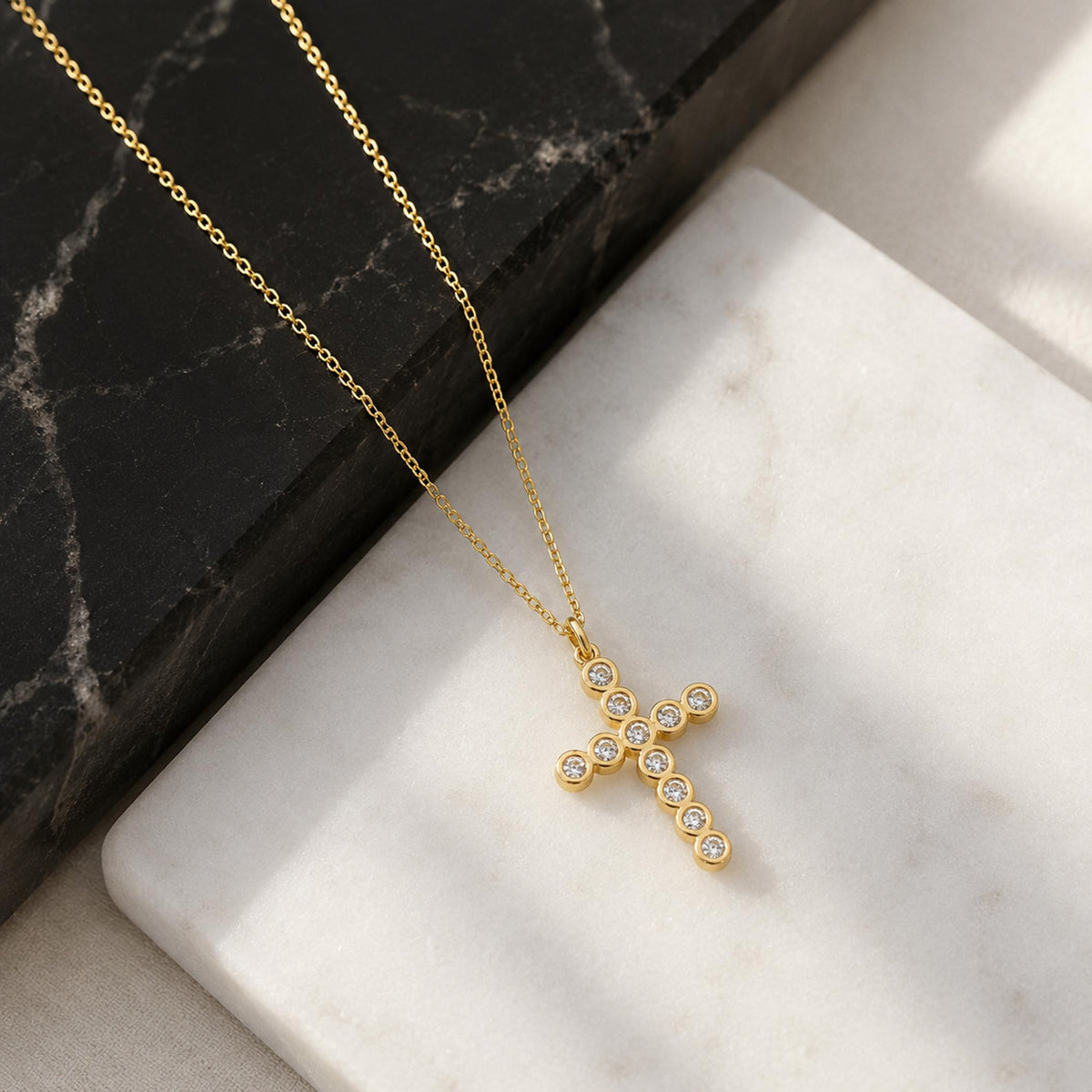 14K Solid Gold Diamond Cross Necklace – 0.33 Ctw Round Brilliant Pendant, gallery view 7 of 10