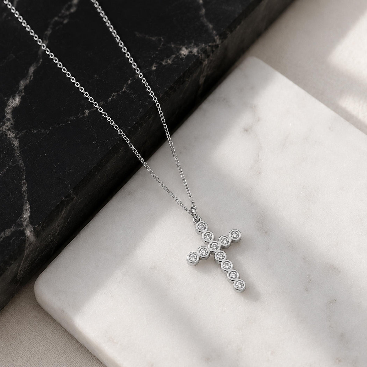 14K Solid Gold Diamond Cross Necklace – 0.33 Ctw Round Brilliant Pendant, gallery view 9 of 10