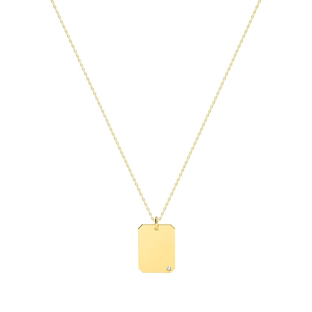 14K Solid Gold Diamond Dog Tag Necklace – Personalized Name, main product view