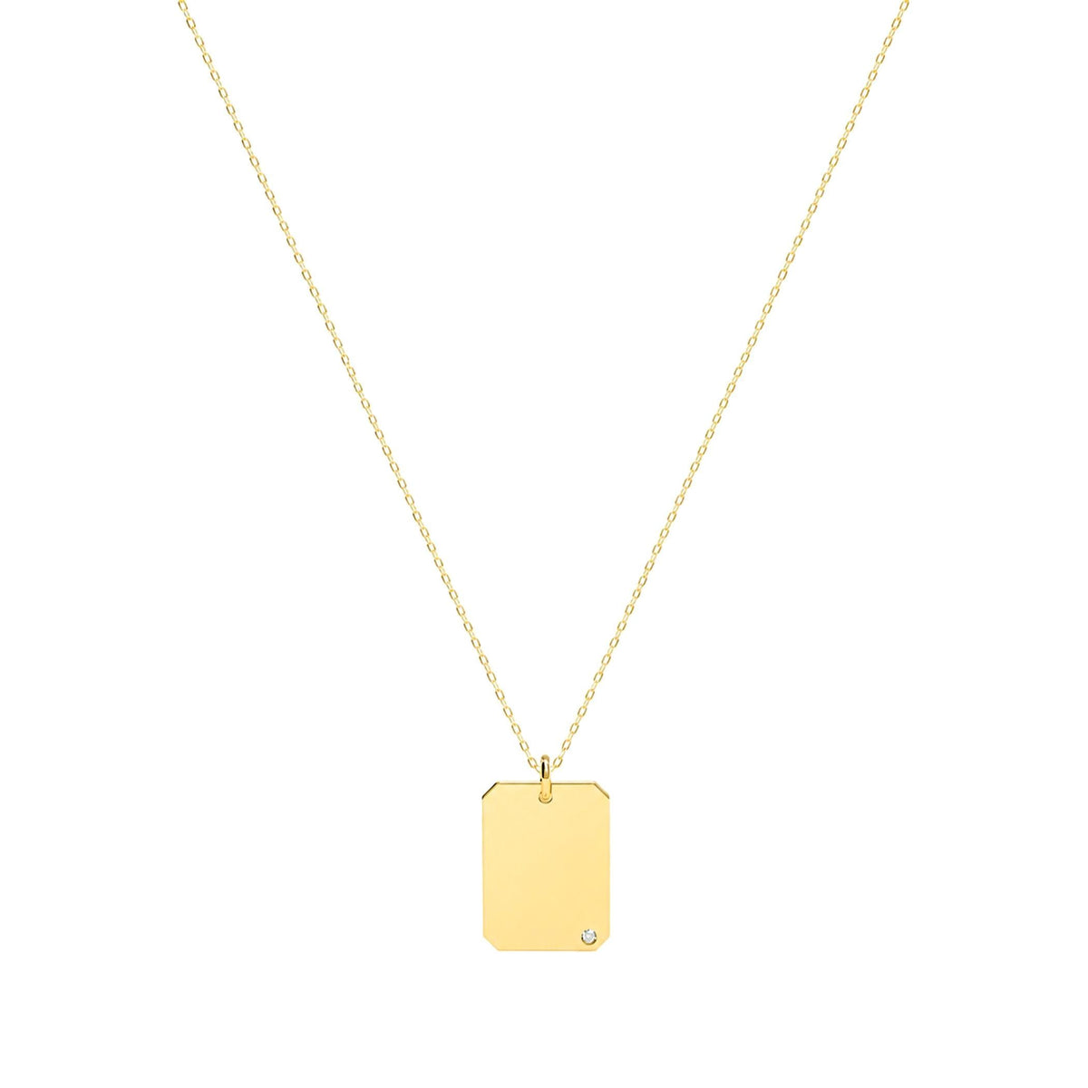 14K Solid Gold Diamond Dog Tag Necklace – Personalized Name, main product view